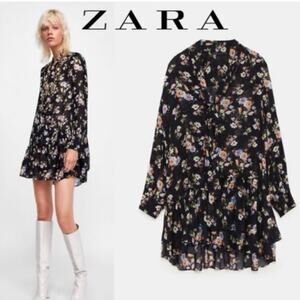 Zara Trafaluc Women Floral Shift Dress Long Sleeve Size Small